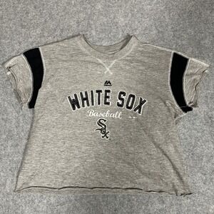 Majestic Chicago White Sox Baseball Tee Youth XL Grey Cropped Raw Hem